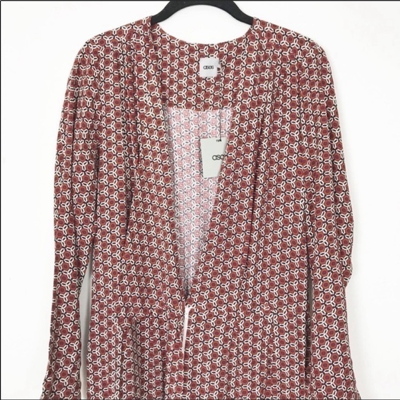 NEW NWT ASOS Retrotile Print long Sleeve Jumpsuit Lightweight Surplice V-neck 8 - Picture 5 of 9